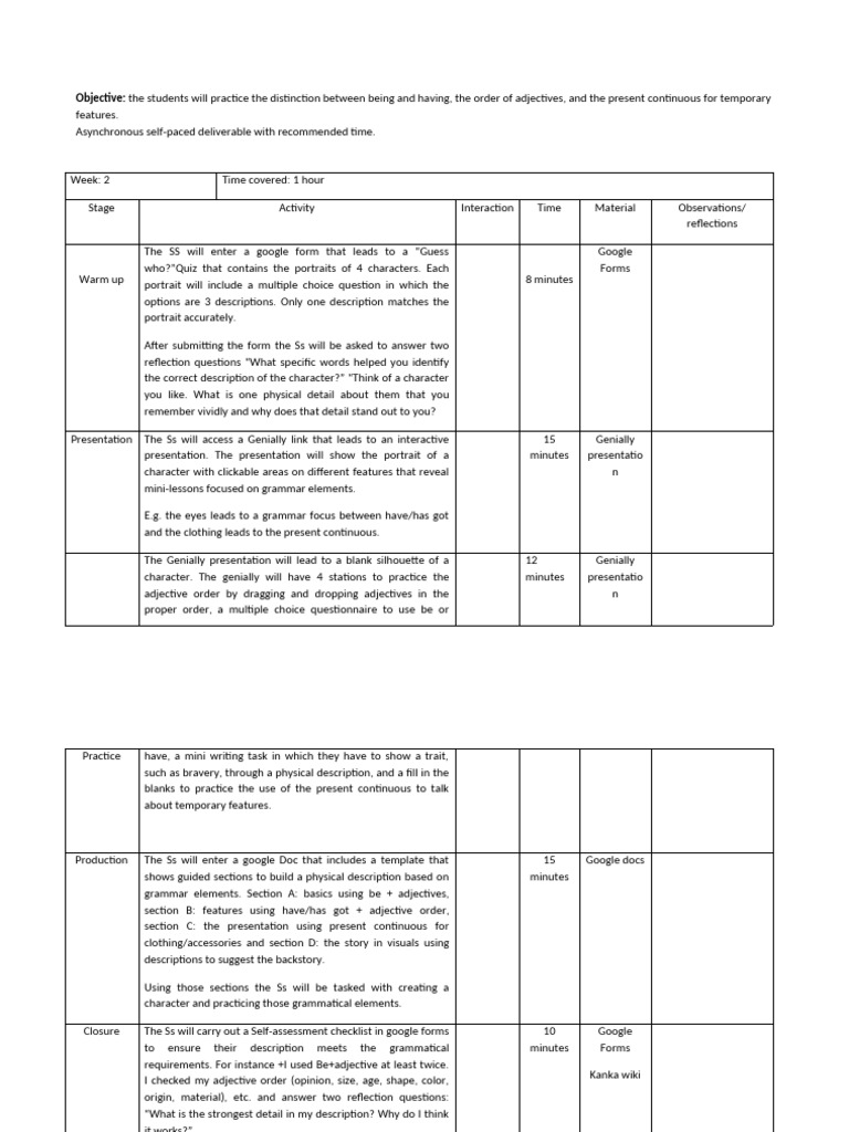 Lesson Plan For A World Building Asynchronous English Writing Class 3 ...