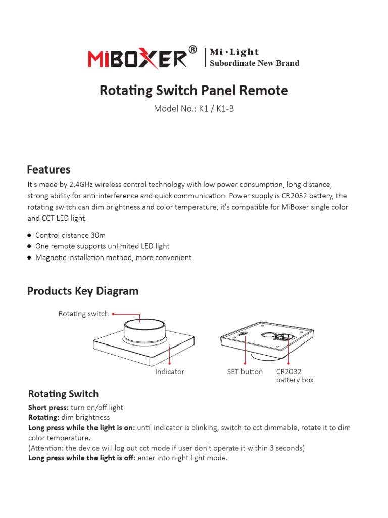 Rota NG Switch Panel Remote: Features | PDF