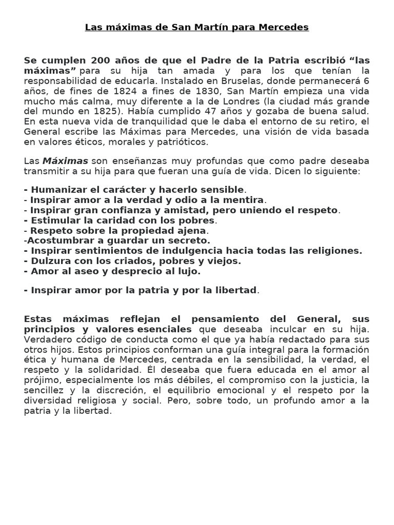 Las Máximas de San Martín para Mercedes | PDF