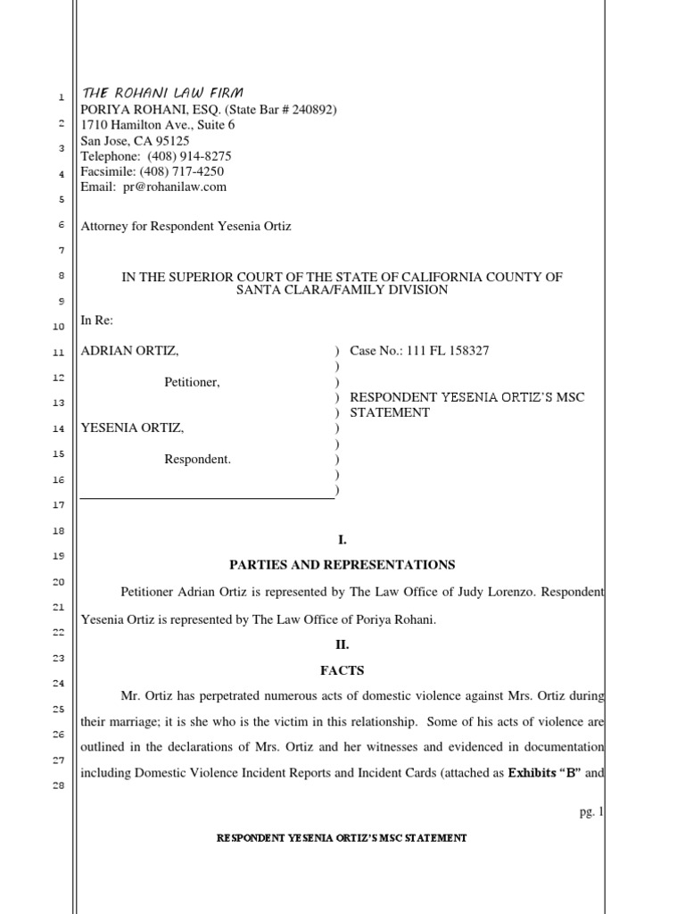 Pleading - MSC Statement C | PDF | Restraining Order | Child Custody