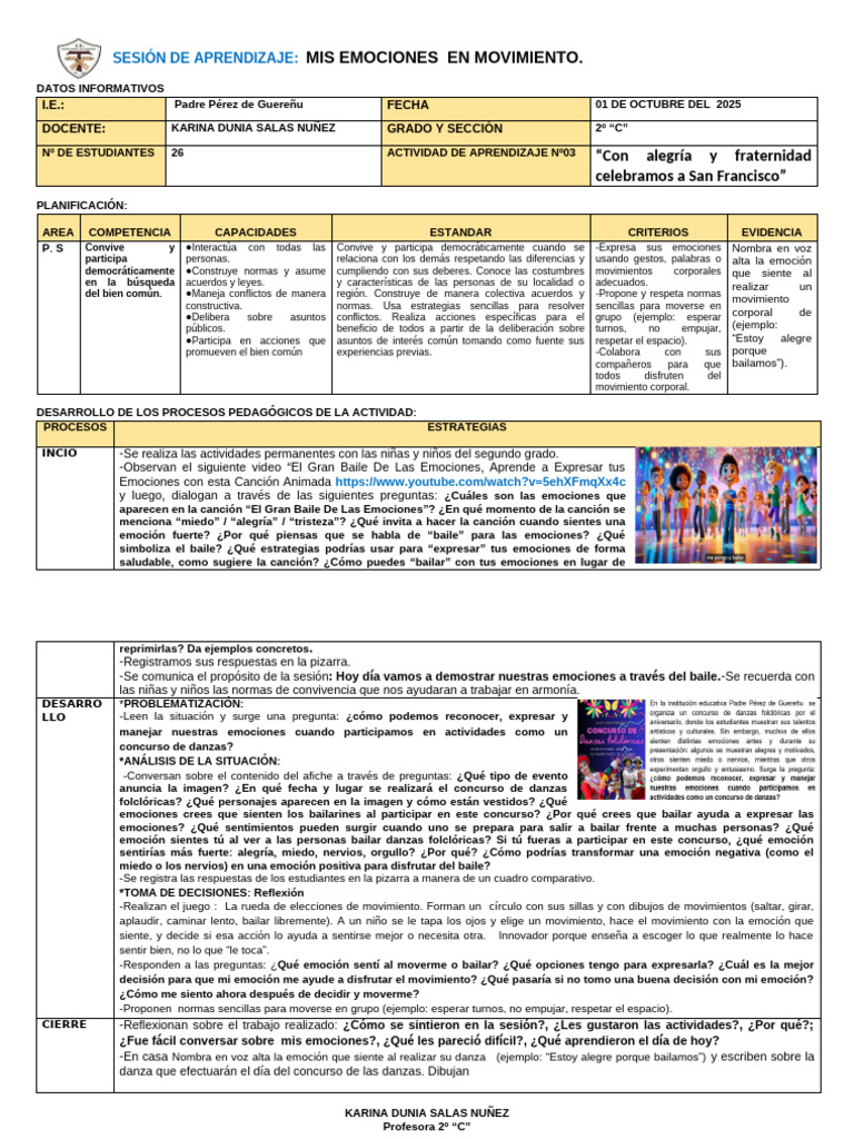 01octubre-Ps-Mis Emociones en Movimiento | PDF | Bailes | Las emociones