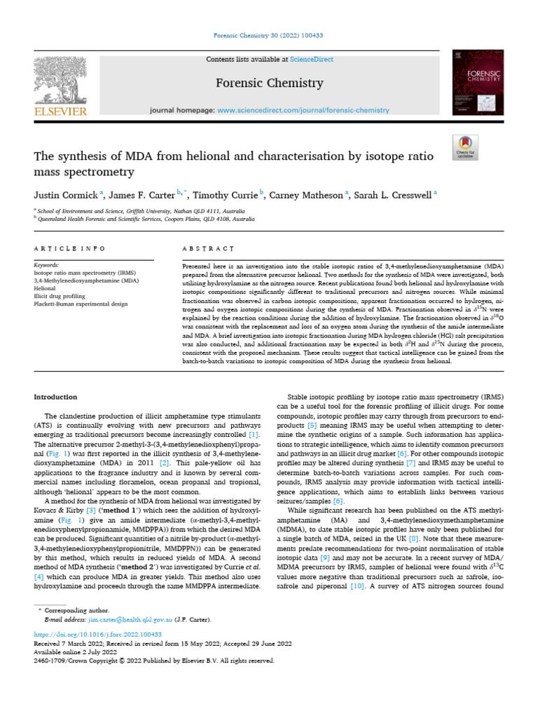 The Synthesis of MDA From Helional and Characterisation by Isotope ...