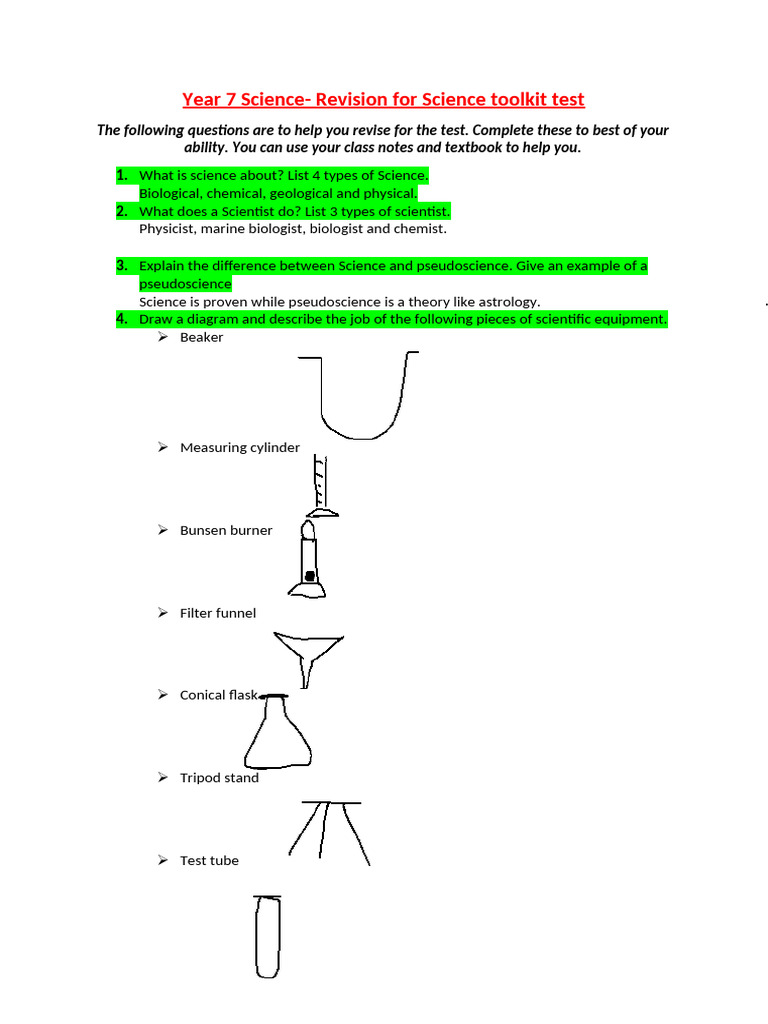 Year 7 Science REVISION Science Toolkit Test | PDF | Scatter Plot | Science