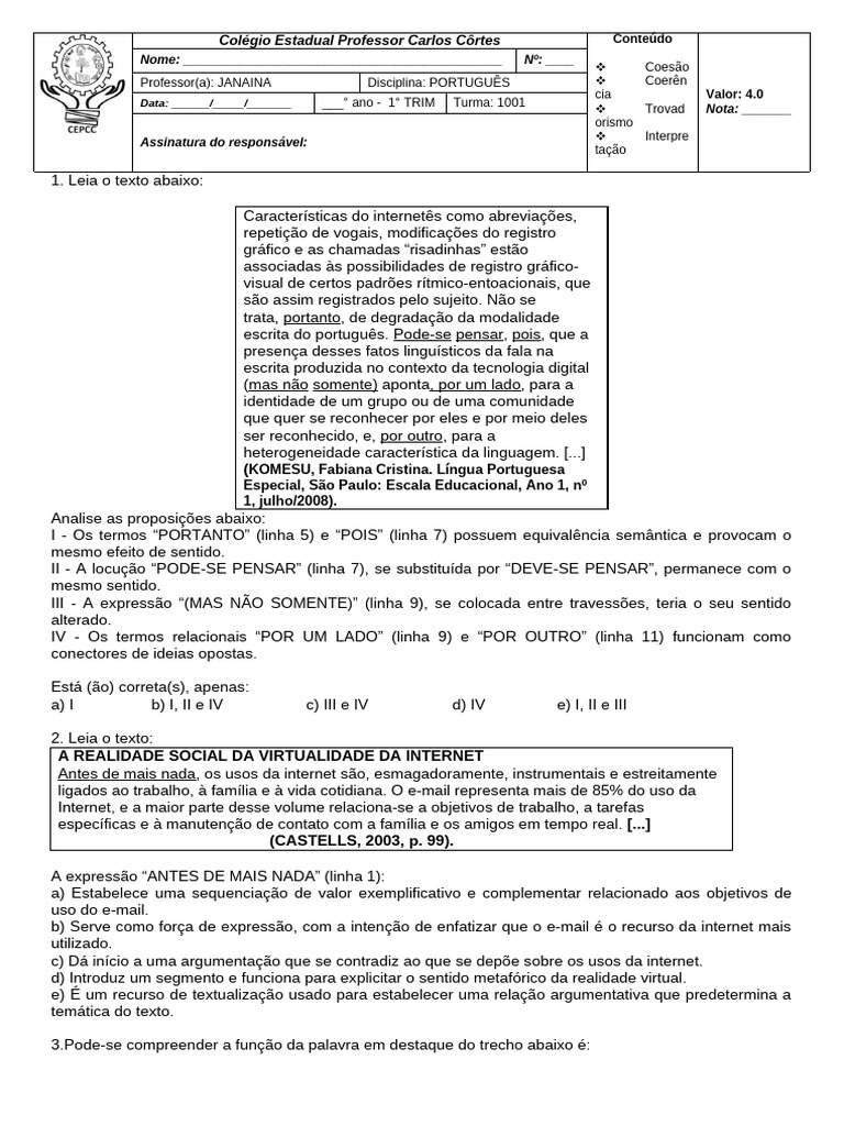 Prova 1 | PDF