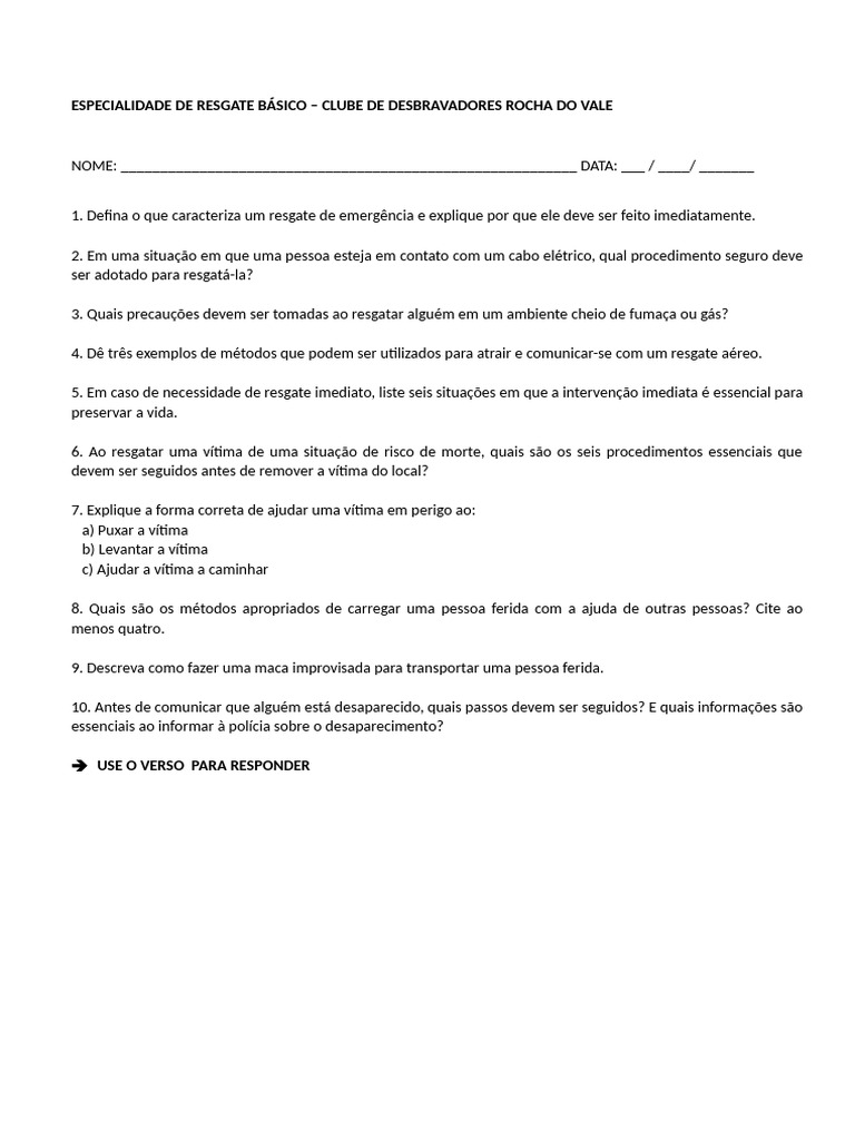 Especialidade de Resgate Básico | PDF