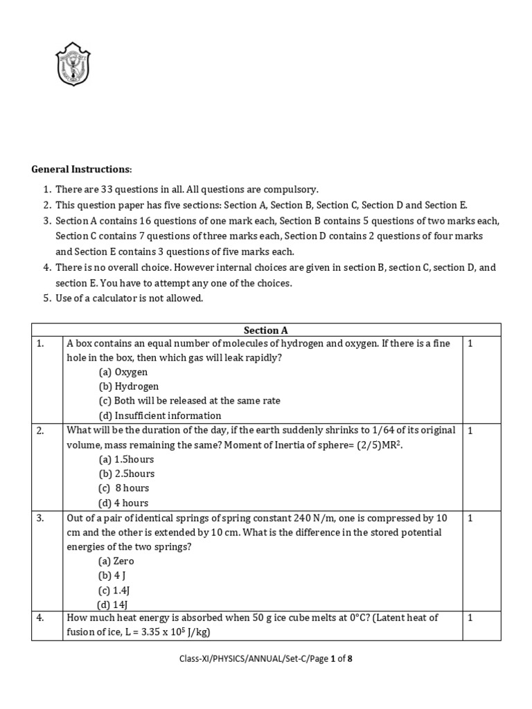 11th Physics Annual Set C | PDF | Deformation (Engineering) | Gases