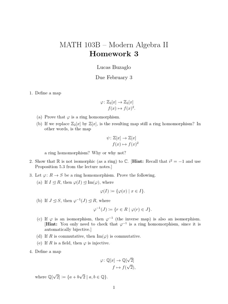 MATH 103B - Modern Algebra II: Homework 3 | PDF
