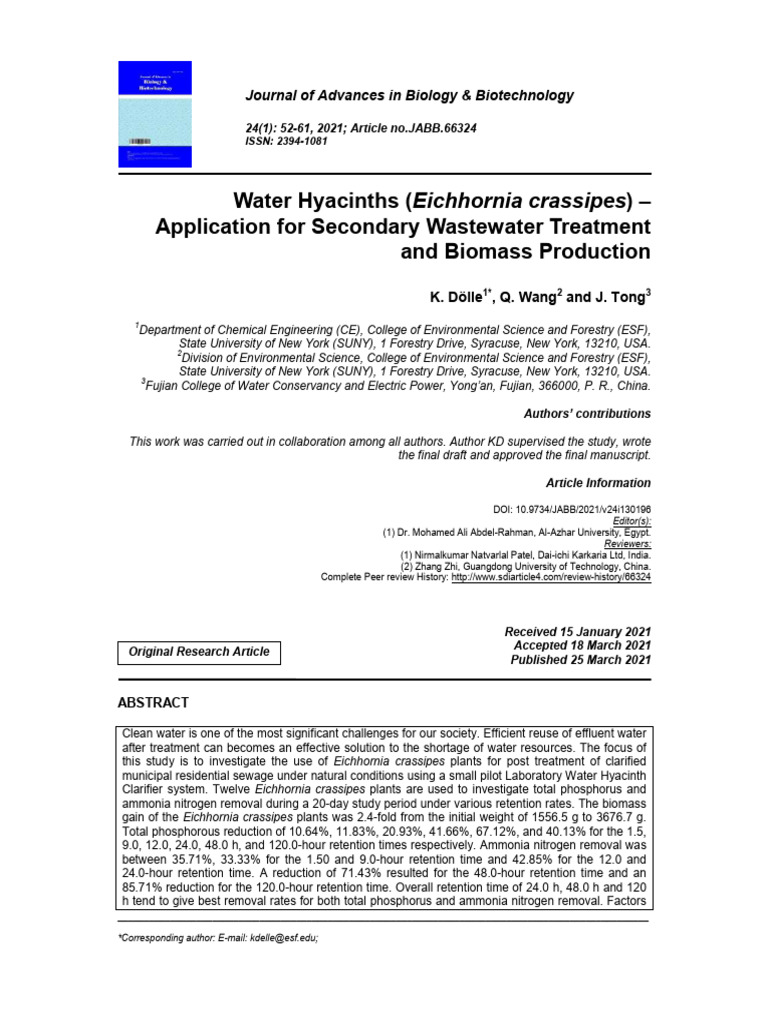 Water Hyacinths Eichhornia Crassipes Application For 2qh68pyaf8 | PDF