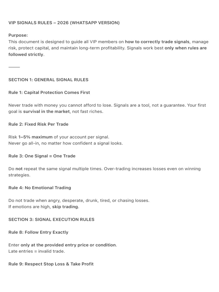 Vip Signals Rules - 2026 (Whatsapp Version) | PDF