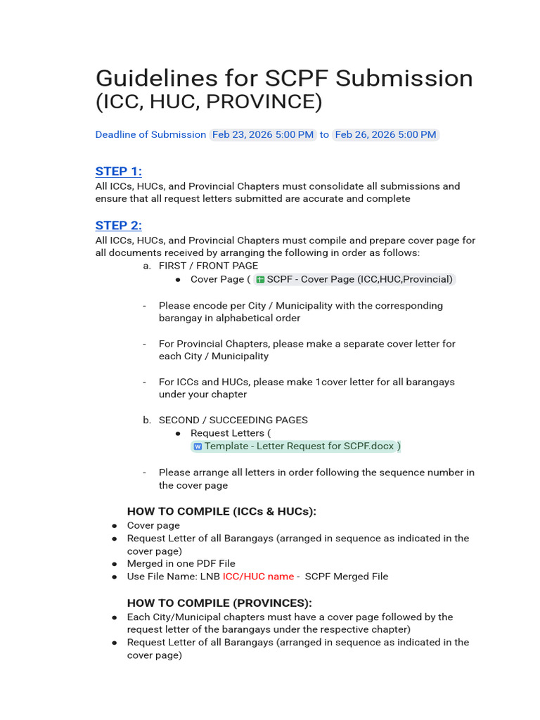 Guidelines For SCPF Submission | PDF