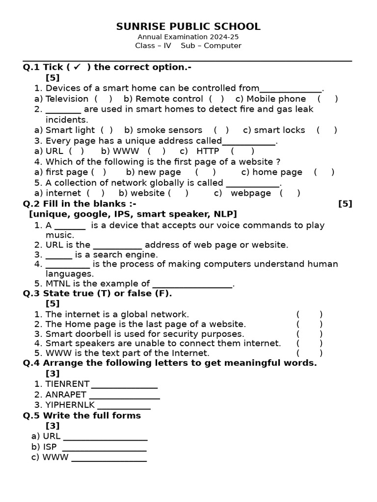 Sunrise Public School Class - 4computer | PDF