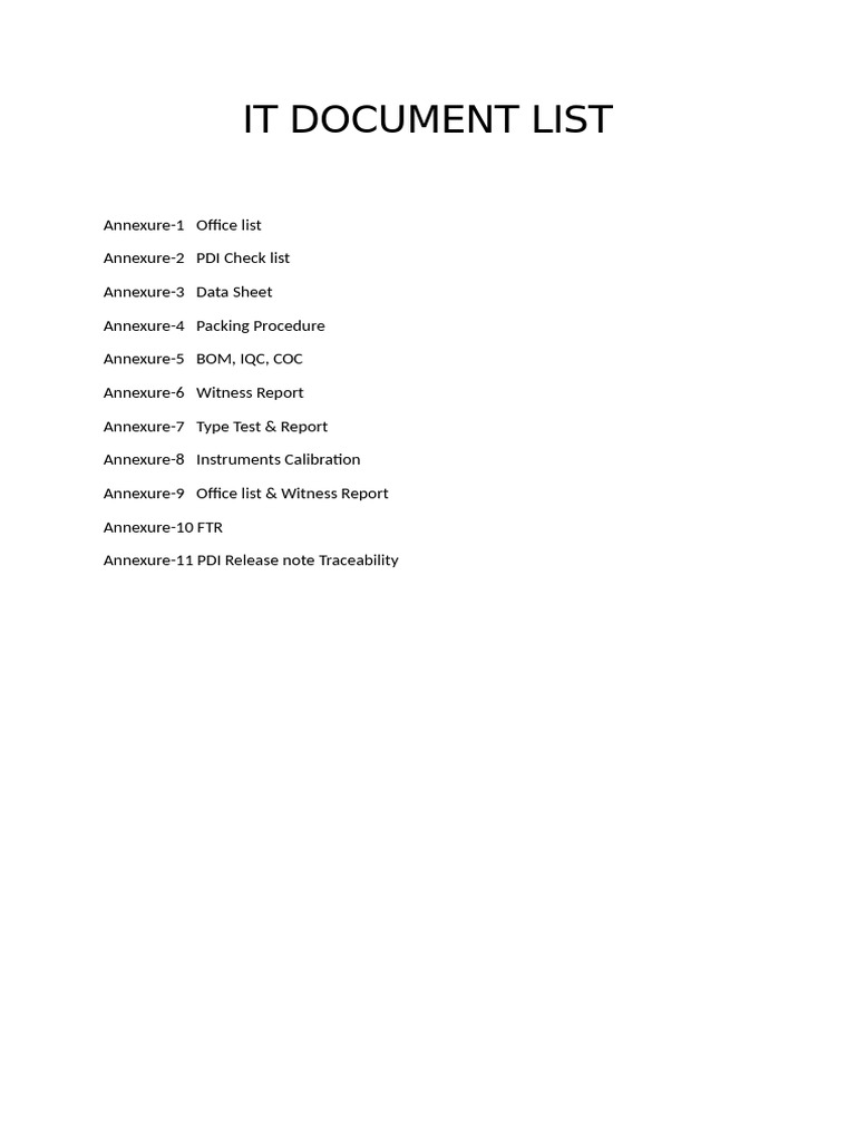 It Document List Name For Pdi | PDF