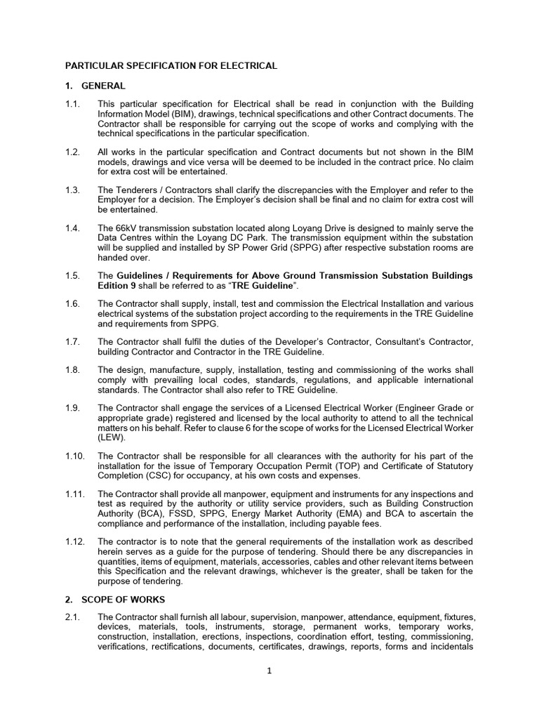 31 - Particular Specification For Electrical System - C | PDF