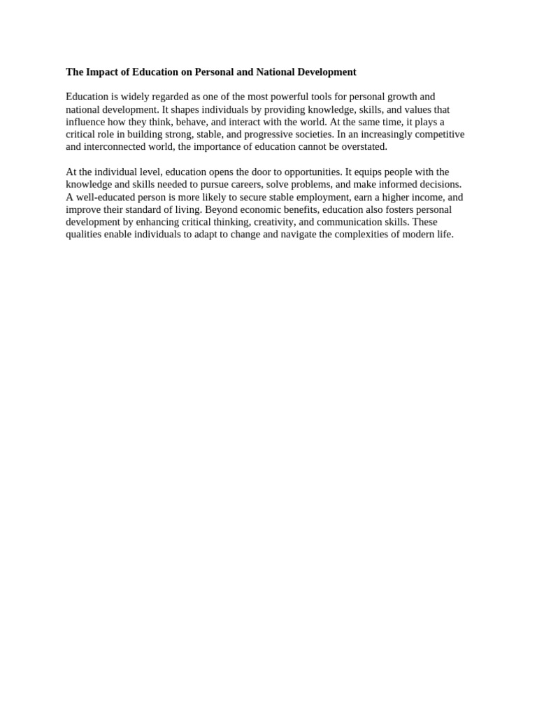 The Impact of Education On Personal and National Development | PDF