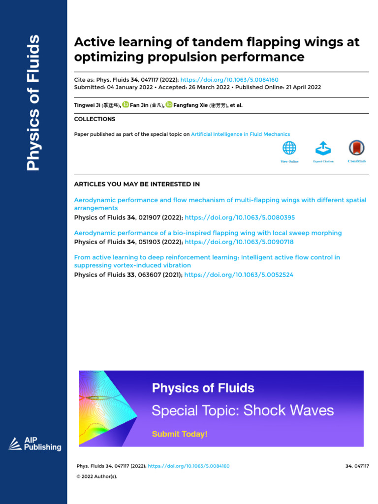Active Learning of Tandem Flapping Wings at Optimizing Propulsion ...