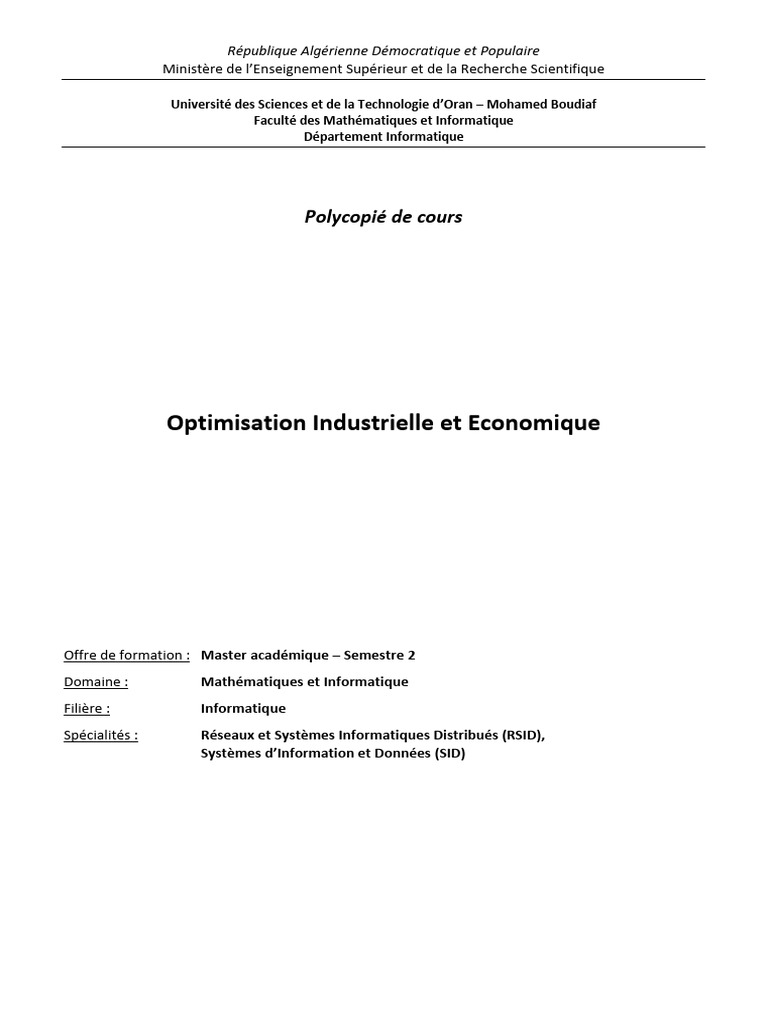 Cours Oie | PDF | Optimisation mathématique | Optimisation linéaire