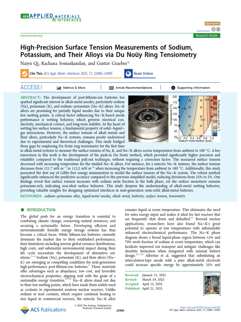 High Precision Surface Tension Measurements of Sodium Potassium and ...