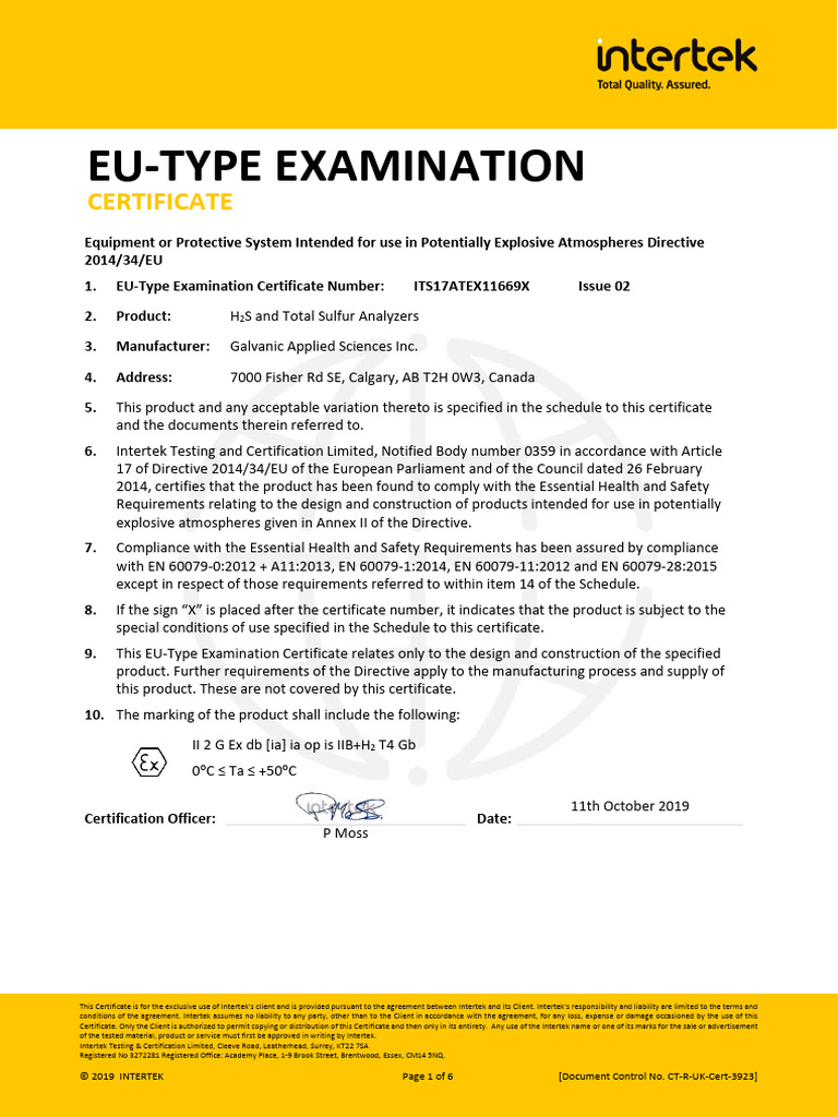 Certificate ProTech903 ATEX Dec 2019 | PDF