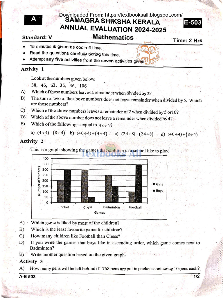 Annual Evaluation STD 5 Mathematics (Em) - Qp2025@Textbooks All | PDF
