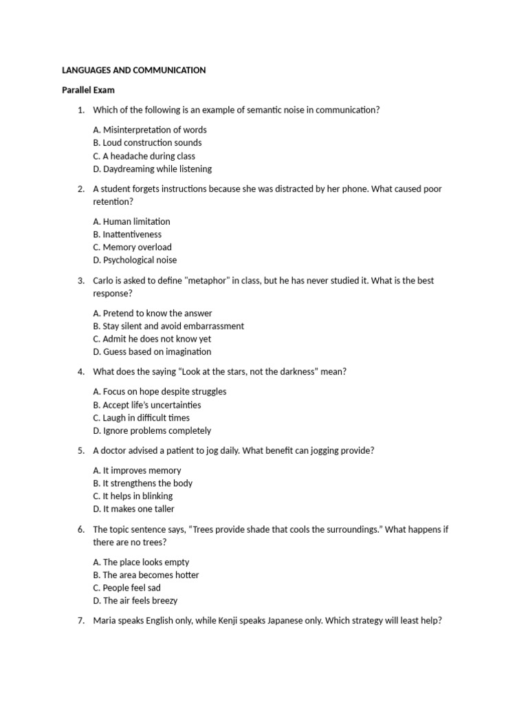 Languages and Communication Parallel Exam With Answer Key | PDF ...