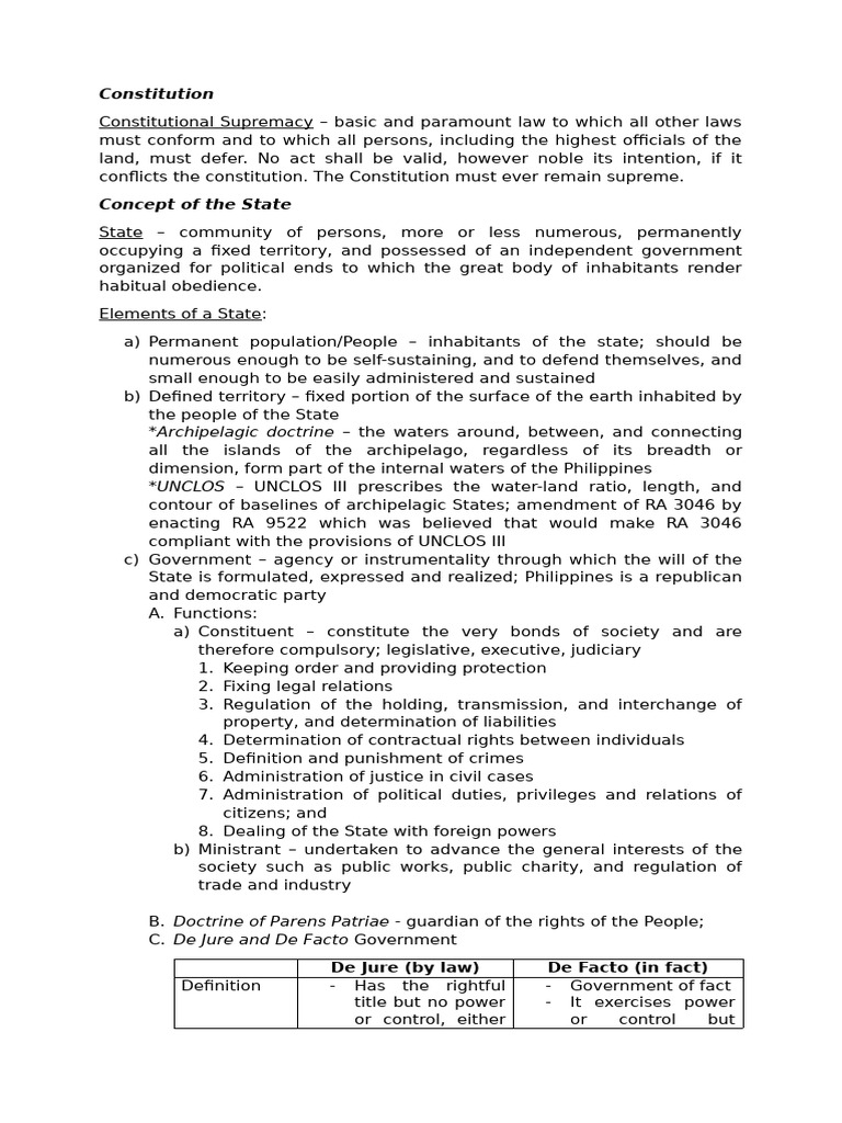 Constitutional Law 1 Review Notes | PDF