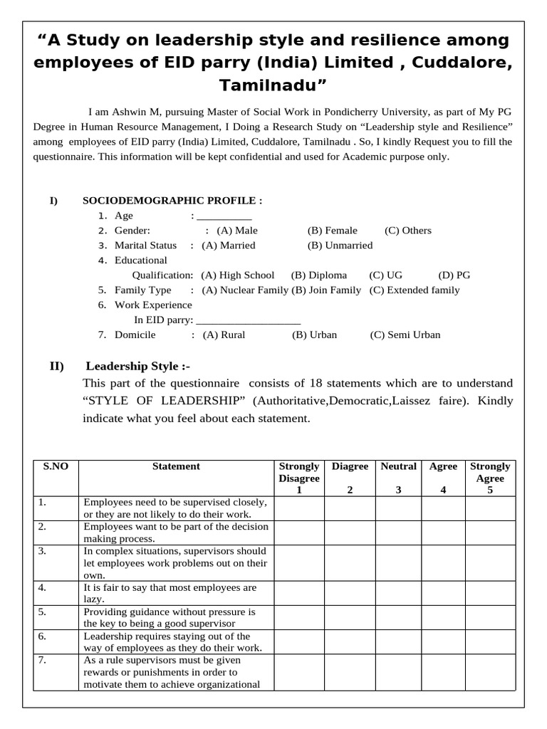 ASHWIN M Research - Questionnaire | PDF