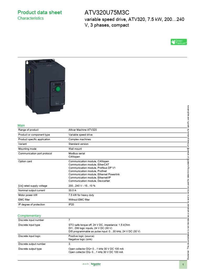 Altivar Machine ATV320 - ATV320U75M3C | PDF