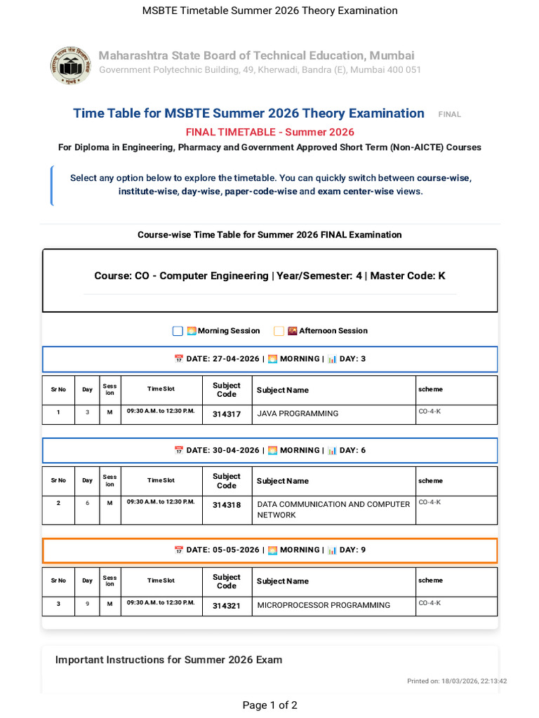Course Timetable - CO Computer Engineering | PDF | Career And Technical ...