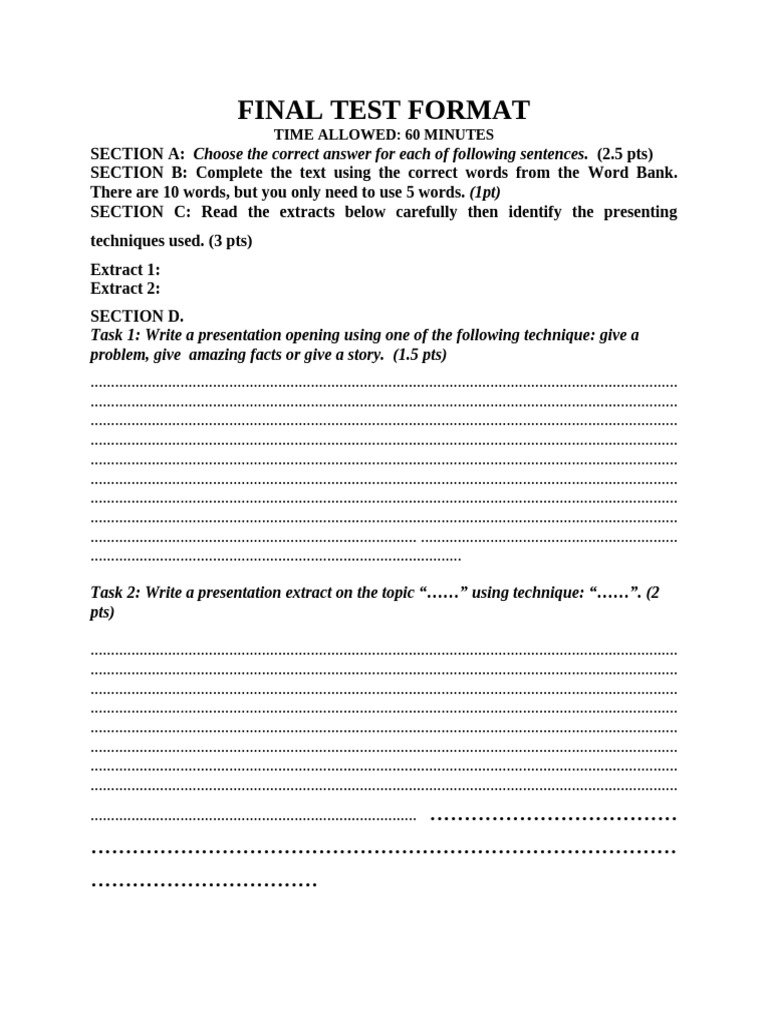 Final Test Format Ttrinh | PDF