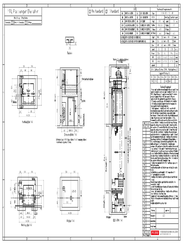 FUJISJ 800KG MRL Passenger Elevator Reference Drawing | PDF