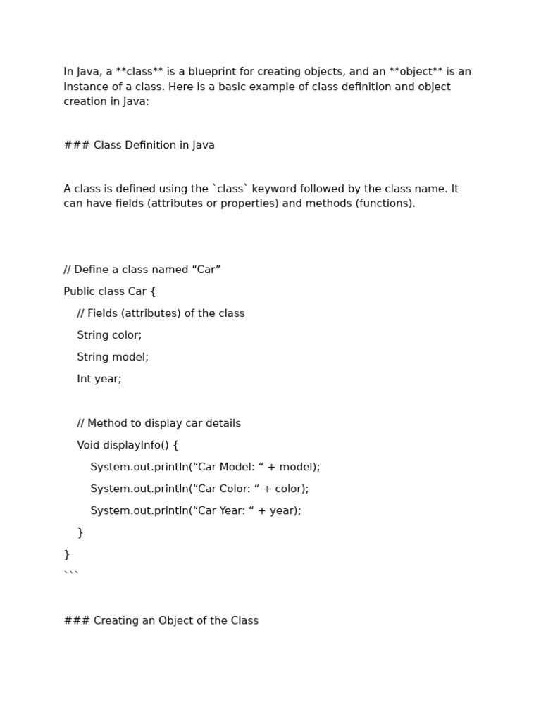 Class and Object Creation in Java | PDF