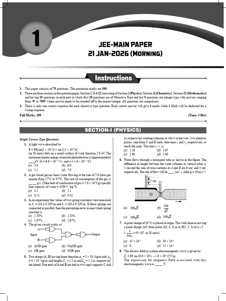 JEE Main 2026 Paper Session - Final RTP | PDF | Acid | Mole (Unit)