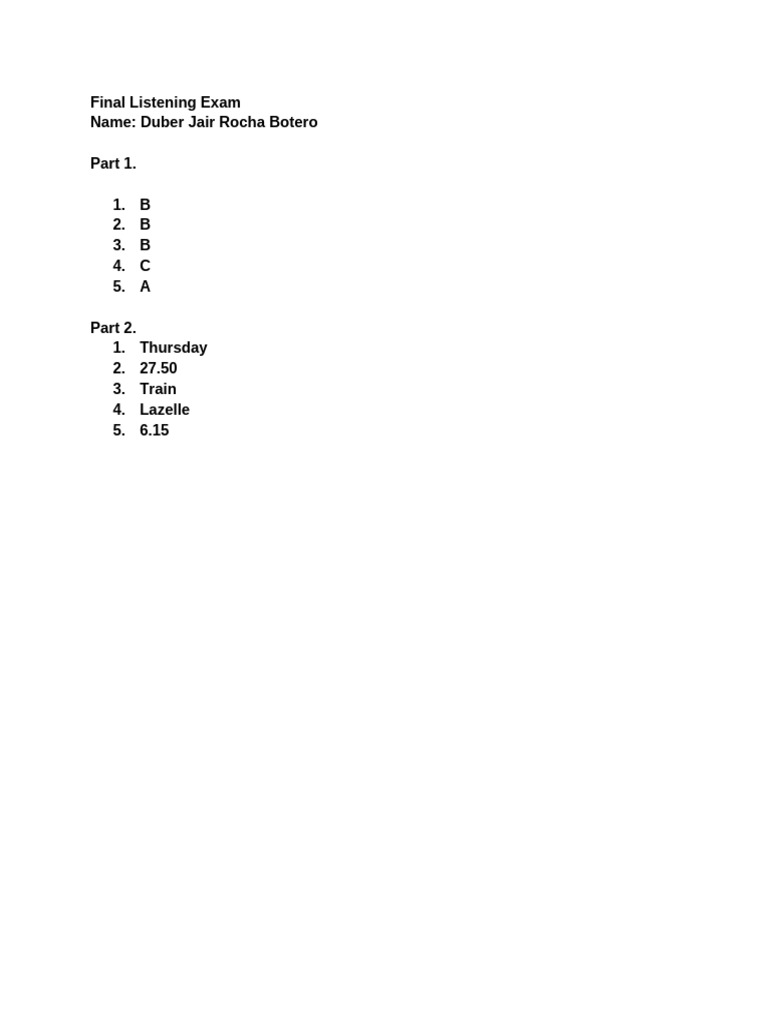 Final Listening Exam | PDF