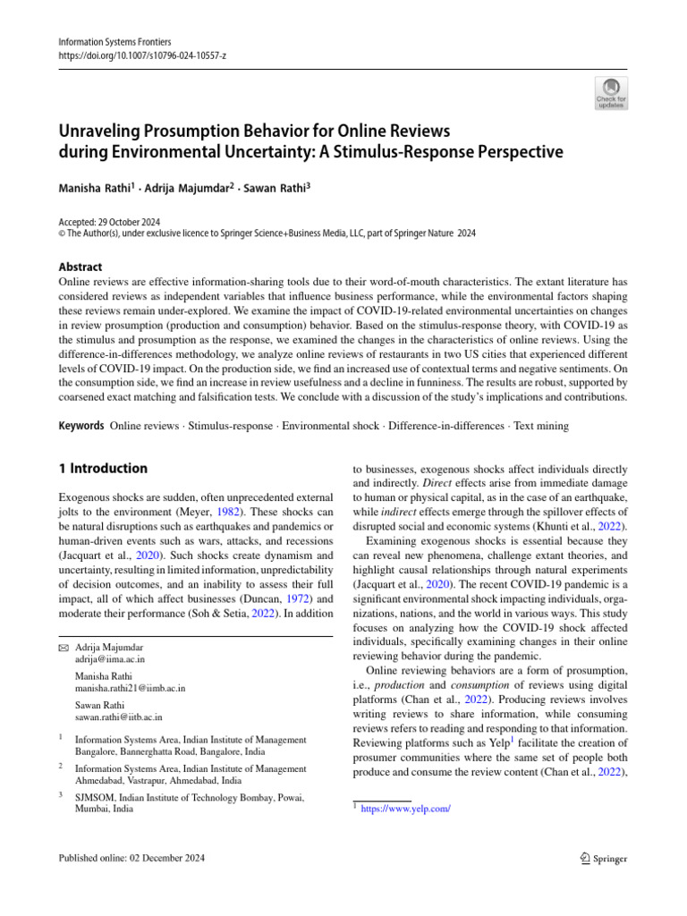 Unraveling Prosumption Behavior For Online Reviews During Environmental ...