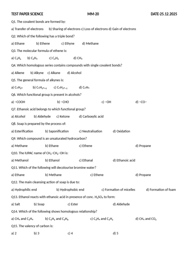 Test Paper Science 25.12.2025 | PDF