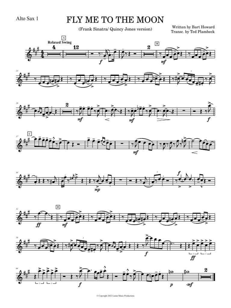 Fly Me To The Moon Transc. Frank Sinatra Alto Sax | PDF