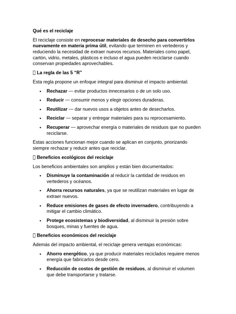 El Reciclaje y Su Importancia en El Medio Ambiente | PDF