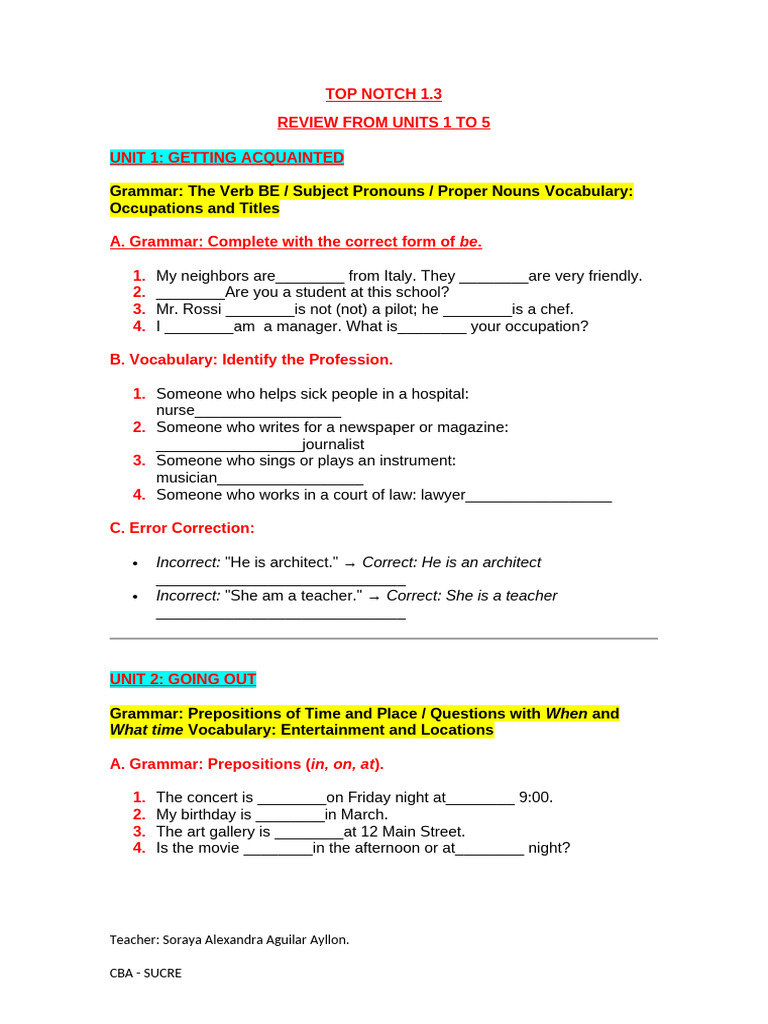 Copia de PRACTICE Review From Units 1 To 5 | PDF | Foods | Grammar