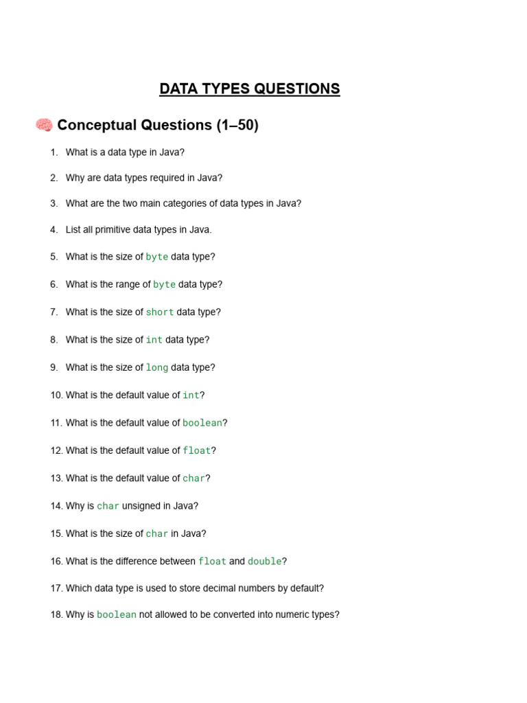 Data Types Practice Questions | PDF