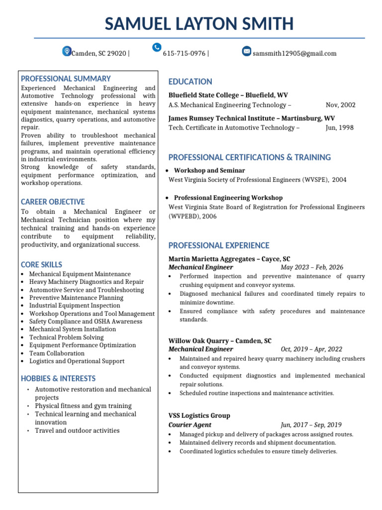 Samuel Layton Smith Resume | PDF