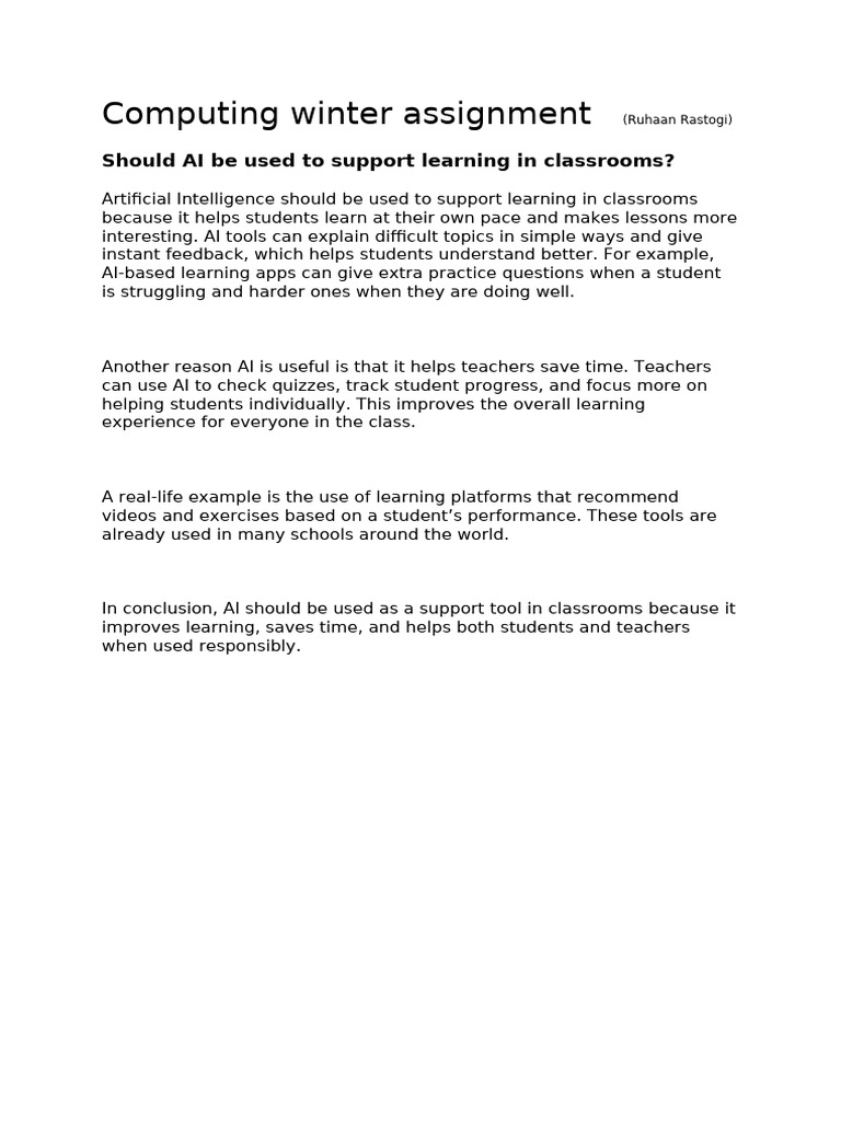 Computing Winter Assignment: Should AI Be Used To Support Learning in ...