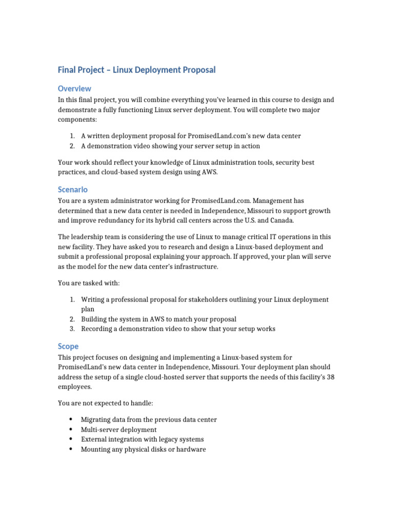 Final Project - Linux Deployment Proposal (IT 210) | PDF