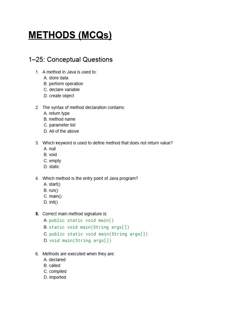 3a. Methods MCQs | PDF
