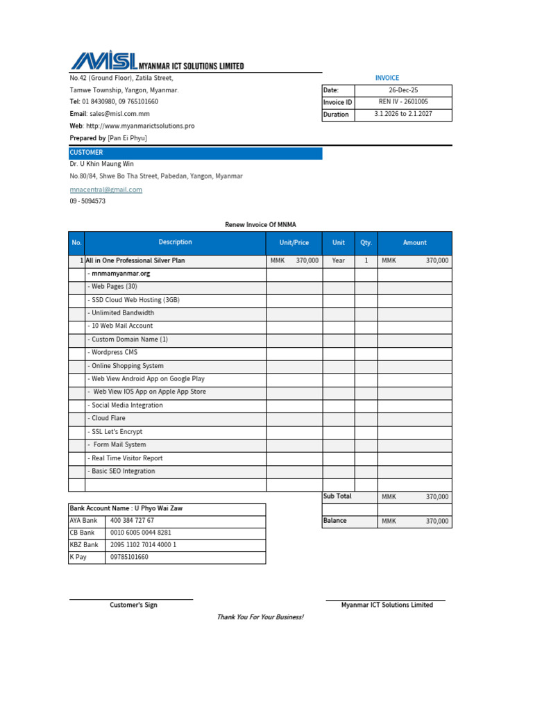 Renew Invoice of MNMA - C5cff0a2 4c8d 41c4 916d 906024f2a9a3 | PDF