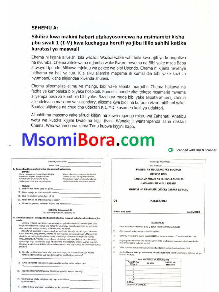 Kibaha Mock - STD 7 2025 | PDF