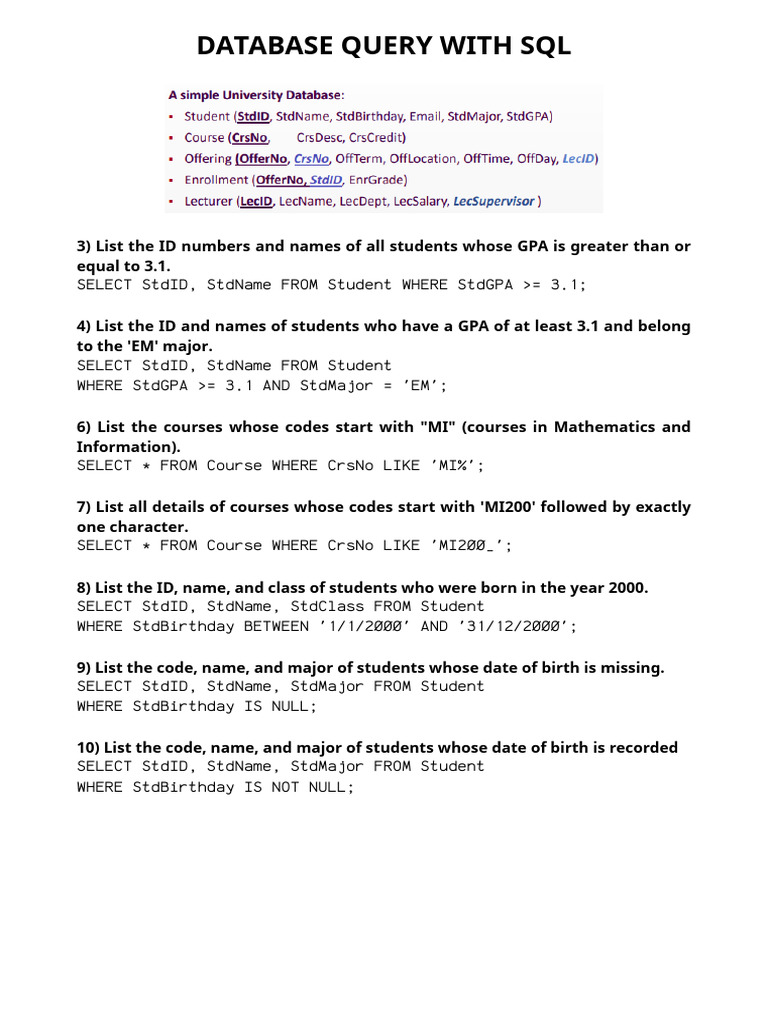 Cheat Sheet Database | PDF