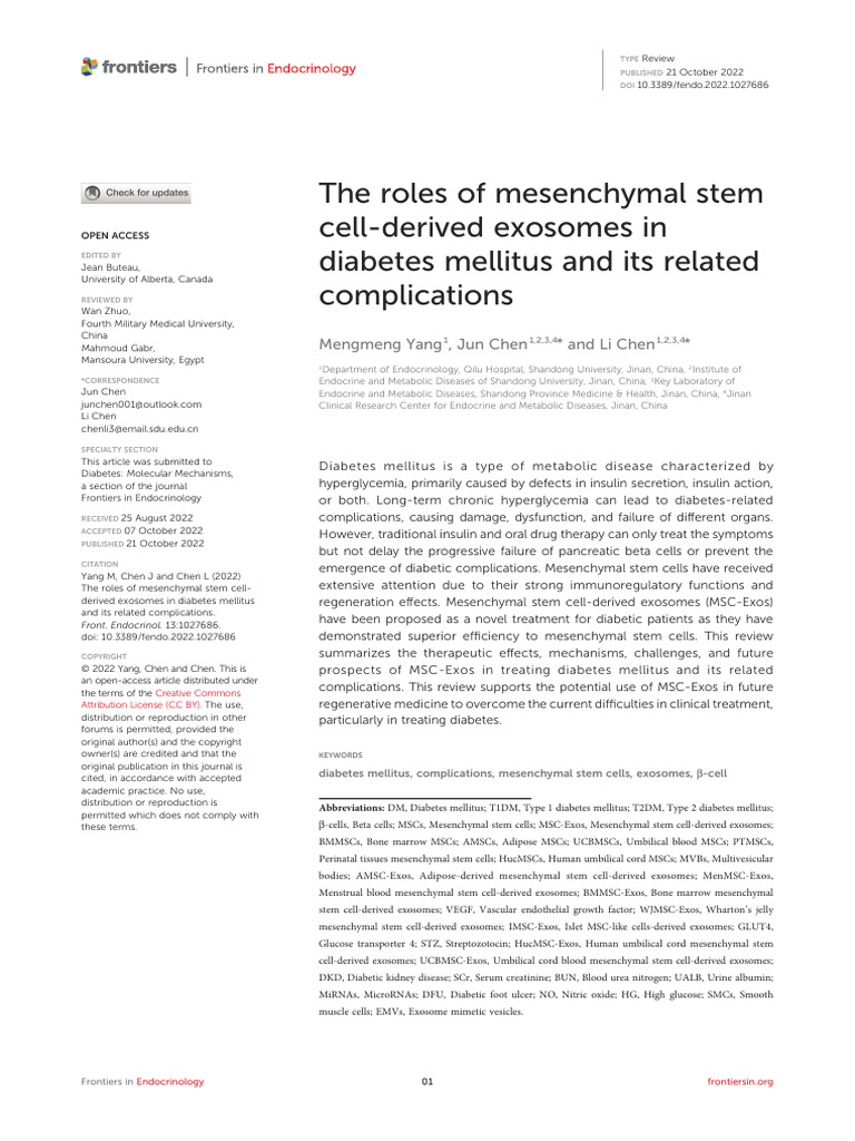 The Roles of Mesenchymal Stem Cellderived Exosomes in DM | PDF ...