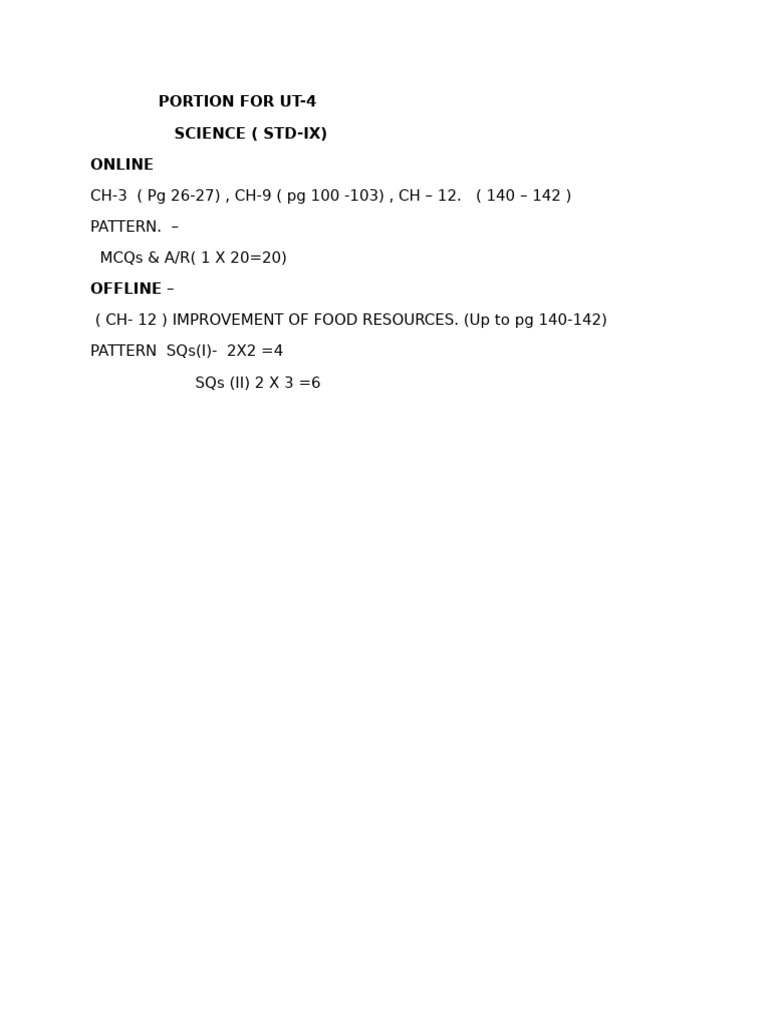 Portion of Ut 4 Science - STD - Ix | PDF