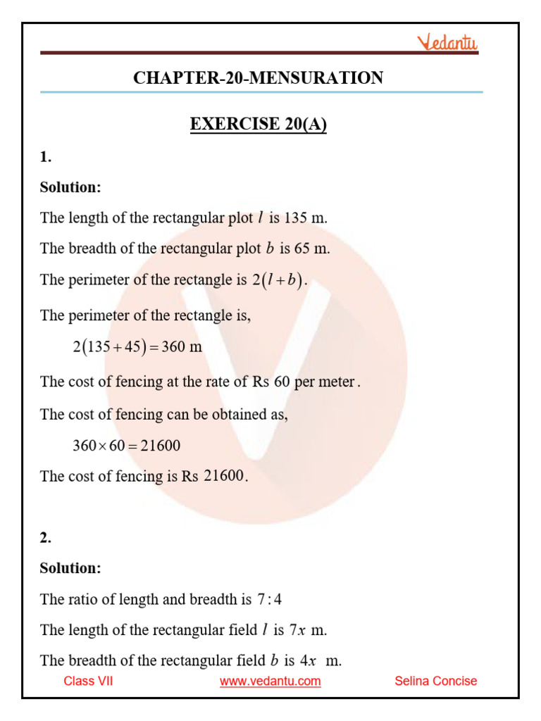 Selina Concise Mathematics Class 7 ICSE Solutions For Chapter 20 ...