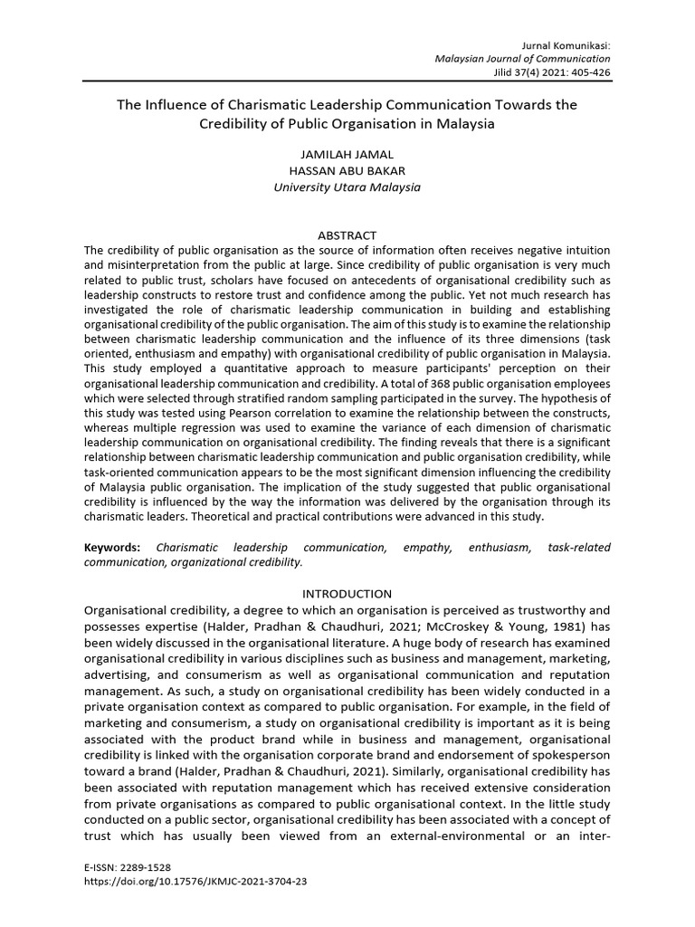 The Influence of Charismatic Leadership Communication Towards The | PDF